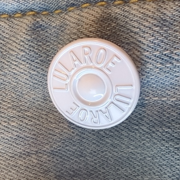 LuLaRoe Light Blue Denim Jacket with Floral Embroidery Size L - Picture 4 of 8